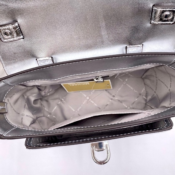 Michael Kors Manhattan Medium Red Leather Satchel Crossbody Bag Silver - Picture 6 of 11